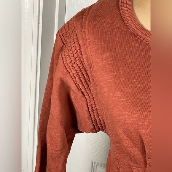 Anthropologie Pilcro Long-Sleeve Cocoon Corset Top Dark Orange Peplum Pleated XS - Picture 7 of 10